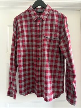 Vans Medium Red and Gray Plaid Flannel Button Down Shirt